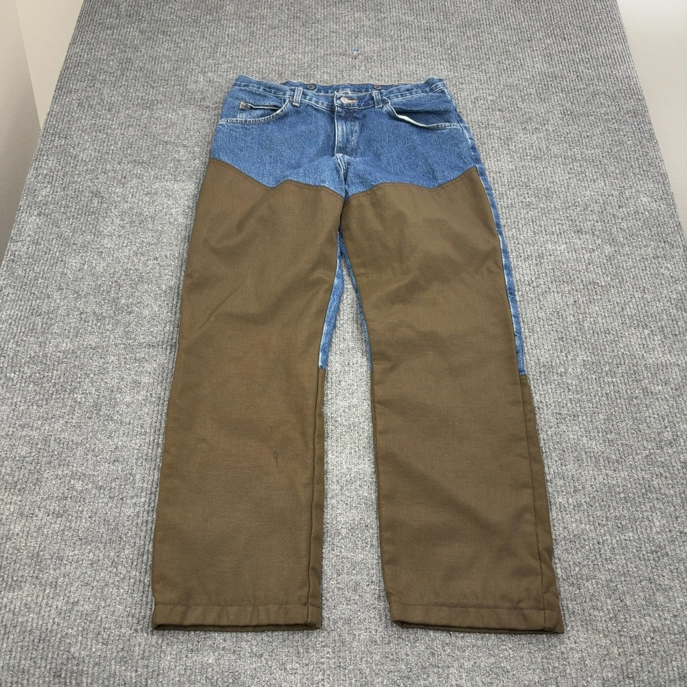 Wrangler ProGear Jeans Mens 36 Blue Brown Cotton Nylon Brush Guard Upland Work